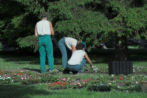 Segregated garden waste streams and recycling containers at a worksite